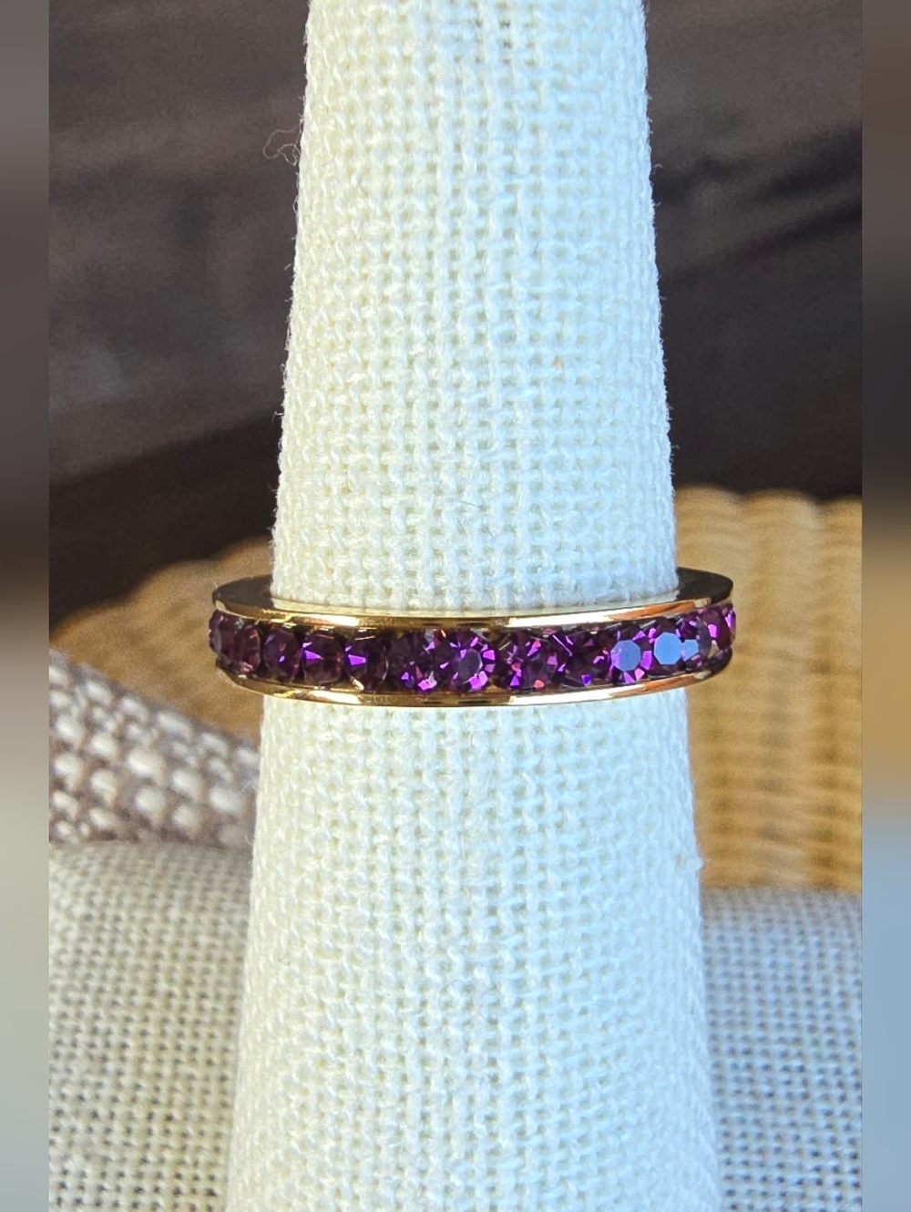 NWT 18K PVD Gold Band Amethyst CZ Channel Ring Sz 6